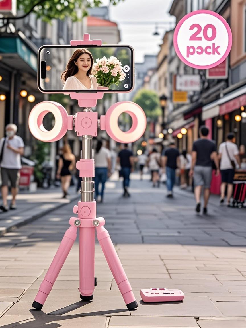 Selfie Stick Tripod with Light and Bluetooth Remote