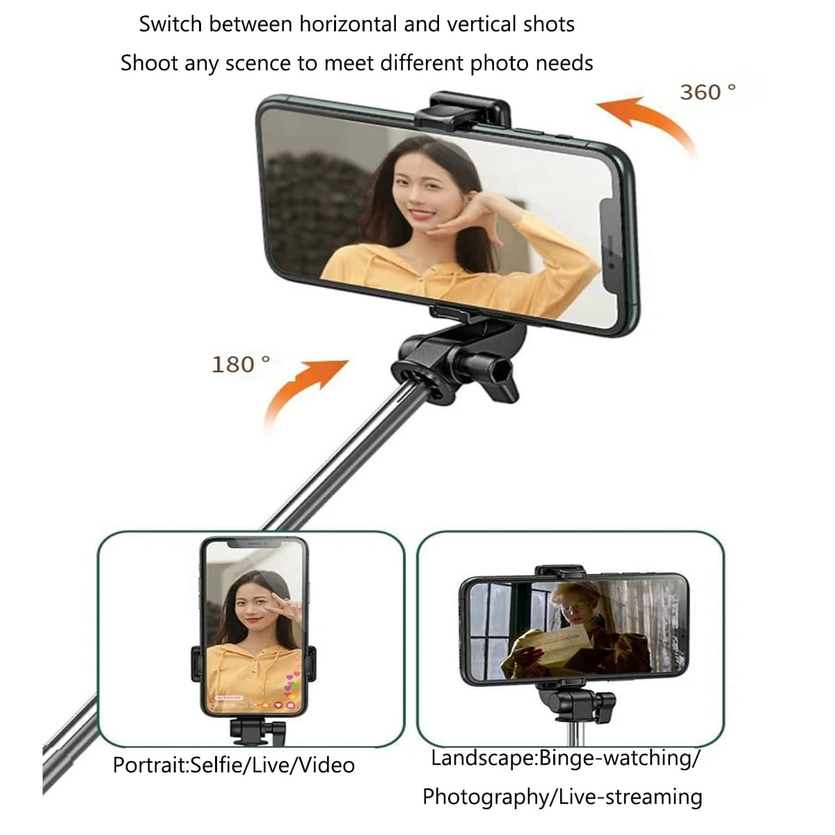 Selfie Stick Tripod,3 in 1 Extendable 360° Rotation Tripod Stand