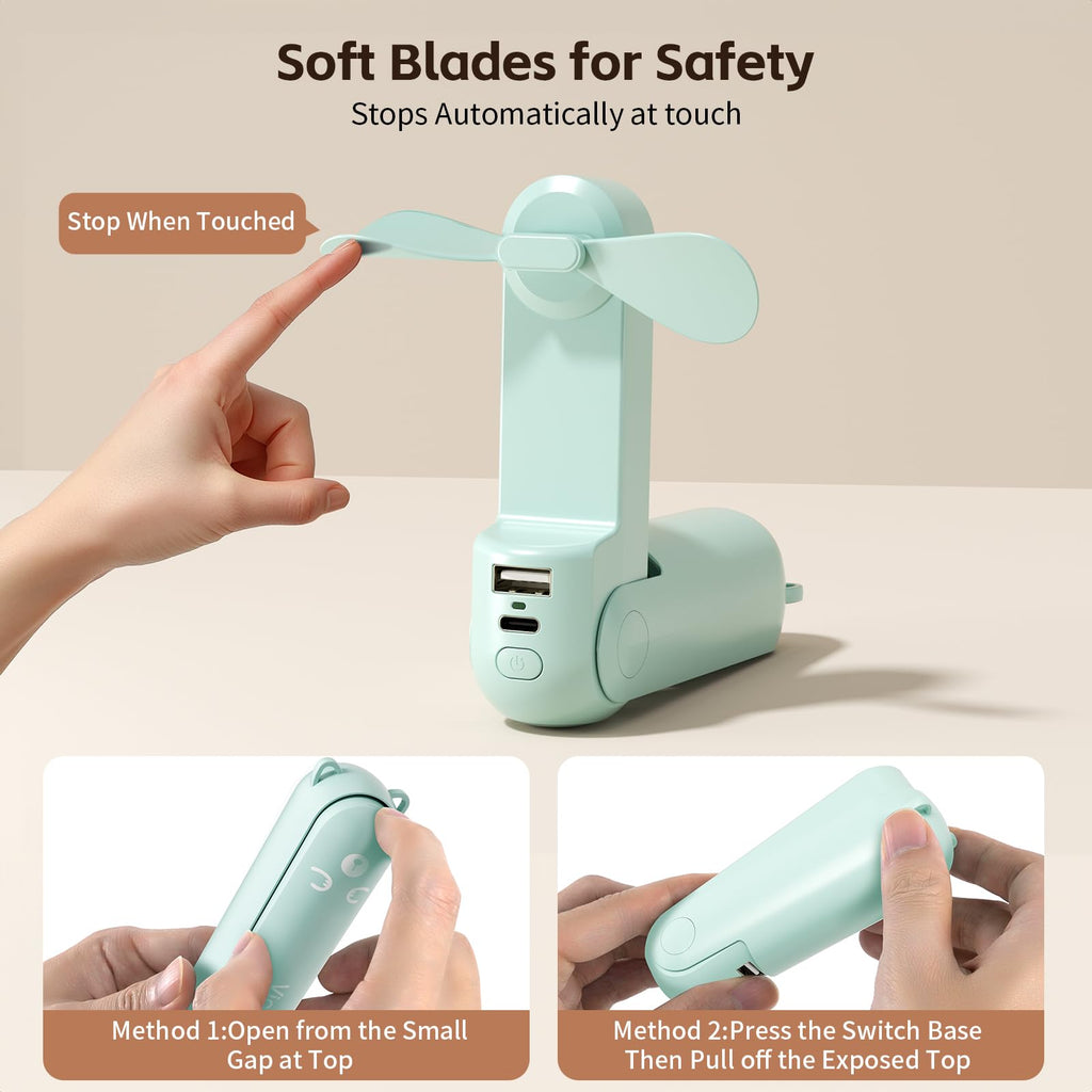 VigorLife Mini Handheld Fan,USB Rechargeable 3 IN 1