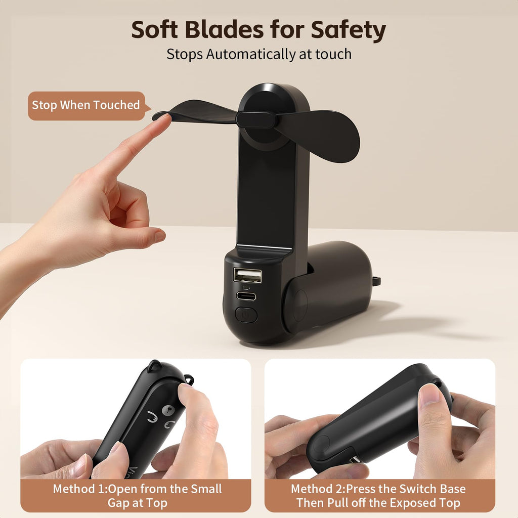 VigorLife Mini Handheld Fan,USB Rechargeable 3 IN 1