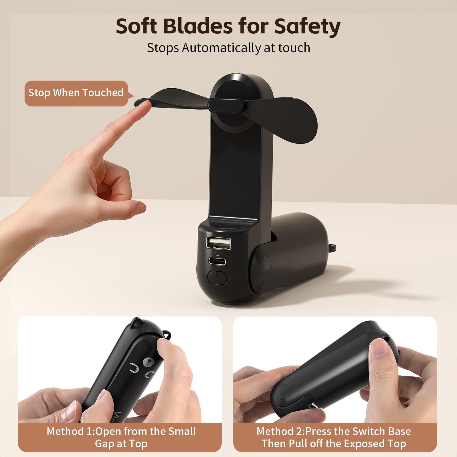 VigorLife Mini Handheld Fan,USB Rechargeable 3 IN 1