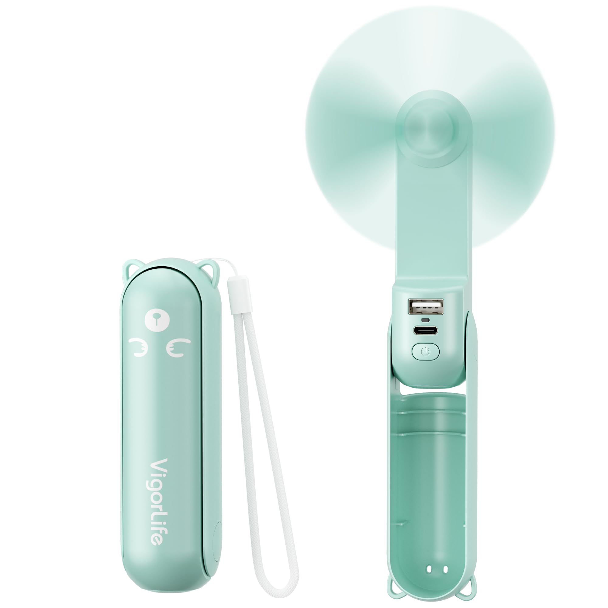 VigorLife Mini Handheld Fan,USB Rechargeable 3 IN 1