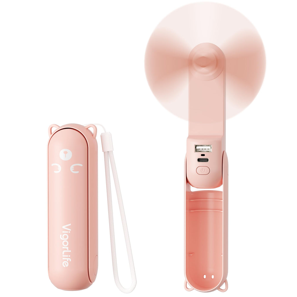 VigorLife Mini Handheld Fan,USB Rechargeable 3 IN 1