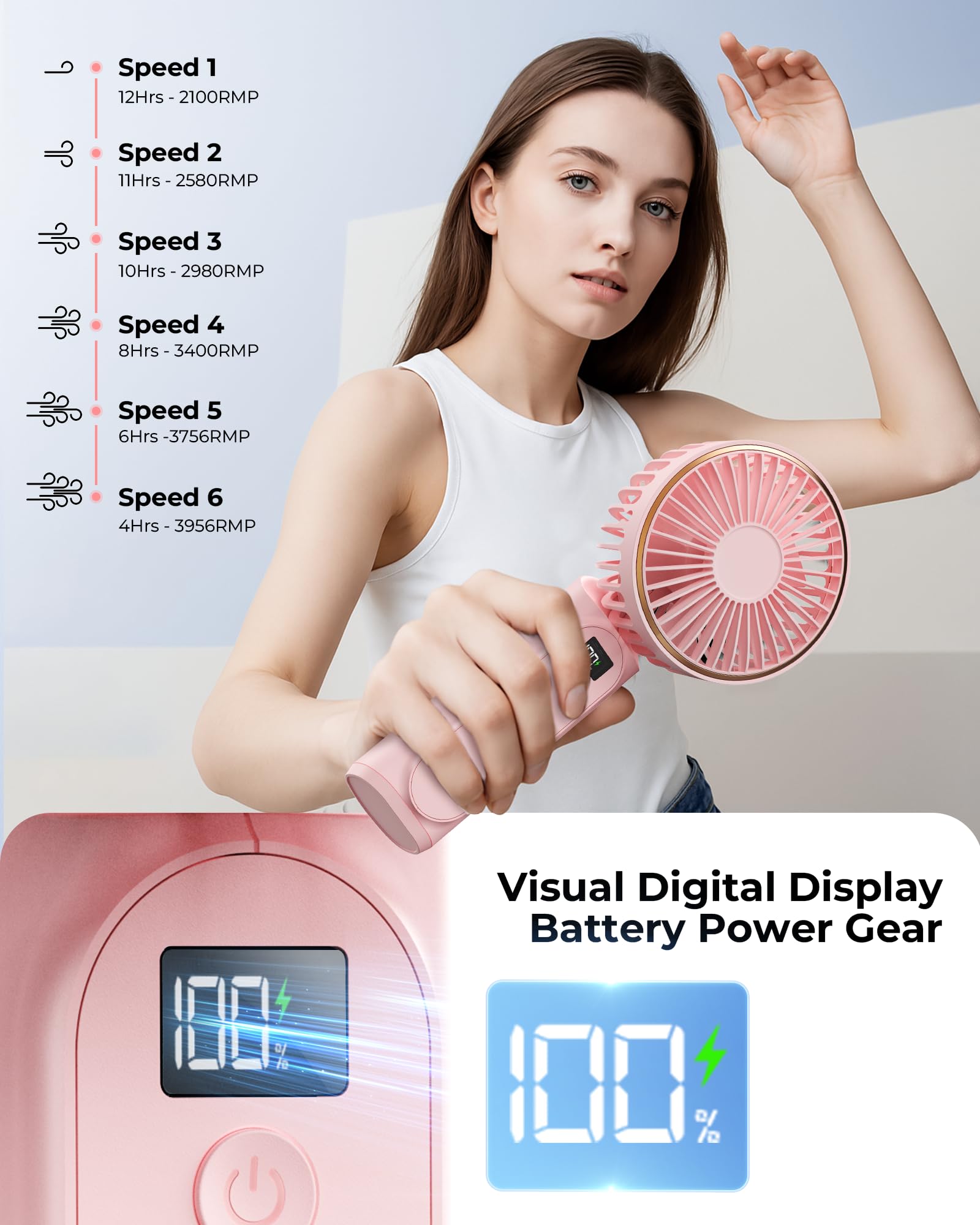 TUNISE Portable Handheld Fan, 4000mAh