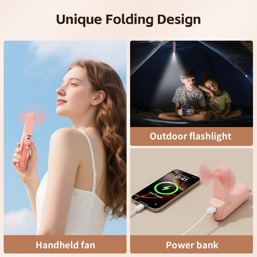 VigorLife Mini Handheld Fan,USB Rechargeable 3 IN 1