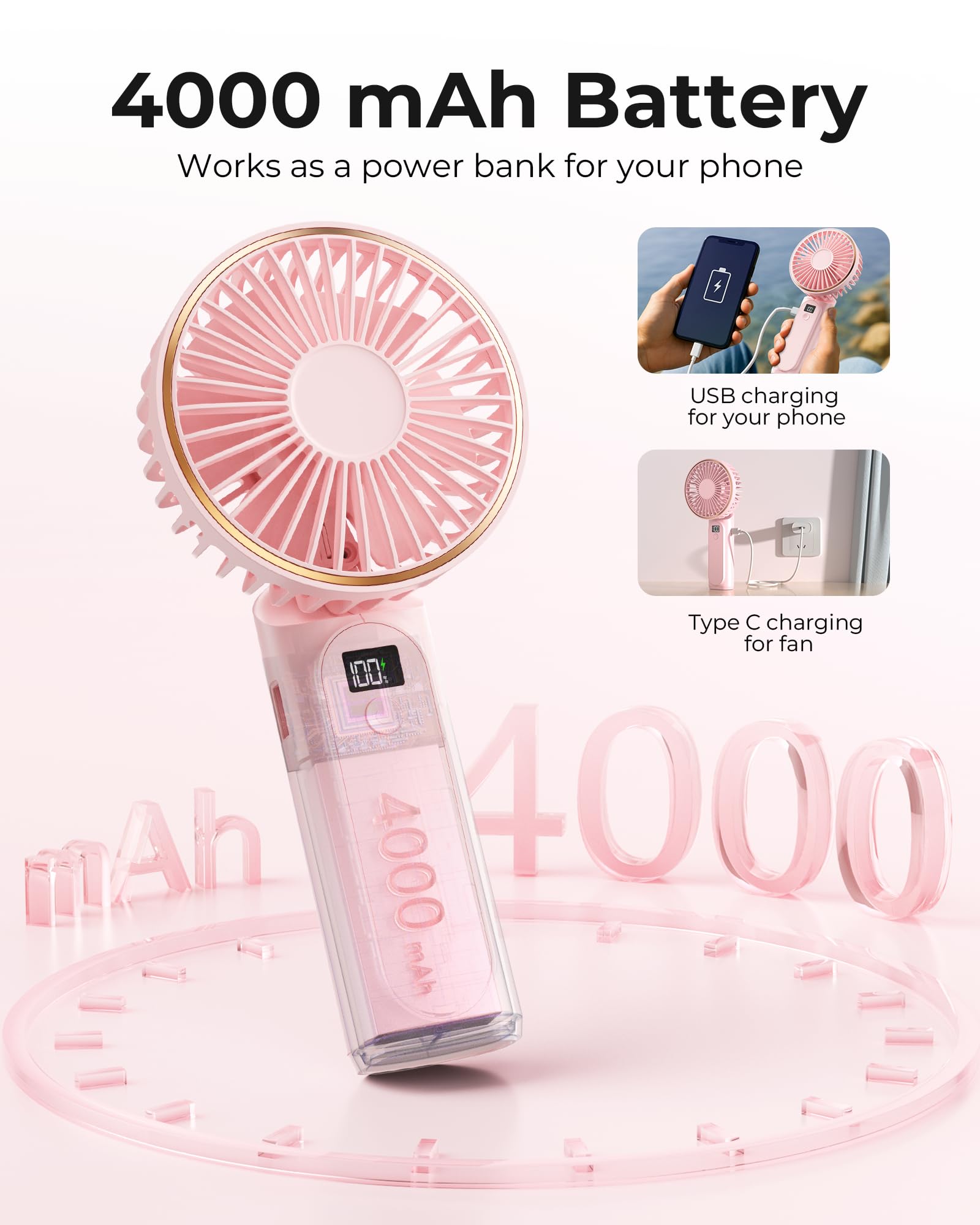 TUNISE Portable Handheld Fan, 4000mAh