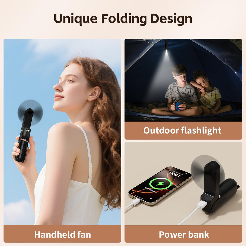 VigorLife Mini Handheld Fan,USB Rechargeable 3 IN 1