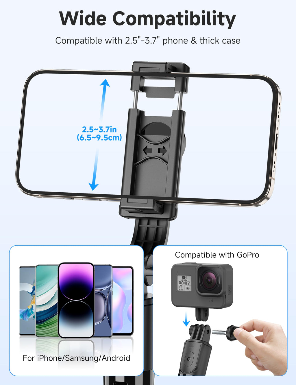 Portable Selfie Stick, 4 in 1 Extendable Phone Tripod Stand