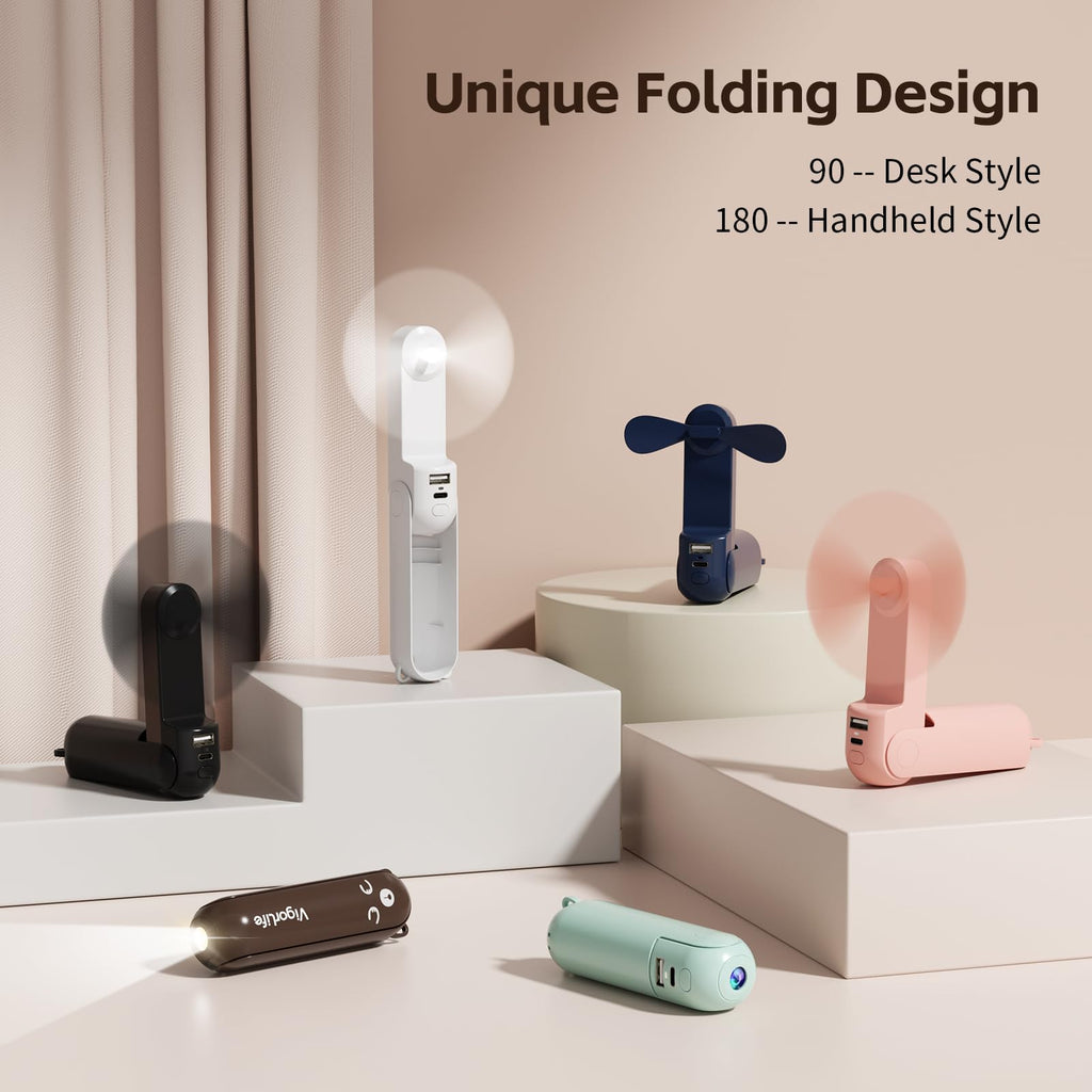 VigorLife Mini Handheld Fan,USB Rechargeable 3 IN 1