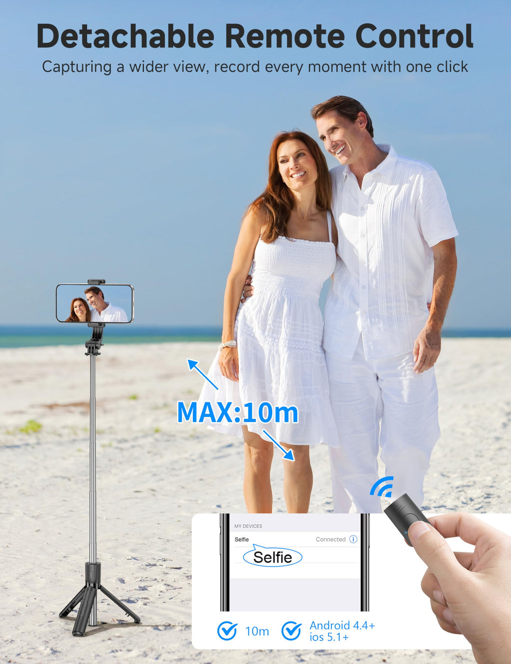 Portable Selfie Stick, 4 in 1 Extendable Phone Tripod Stand